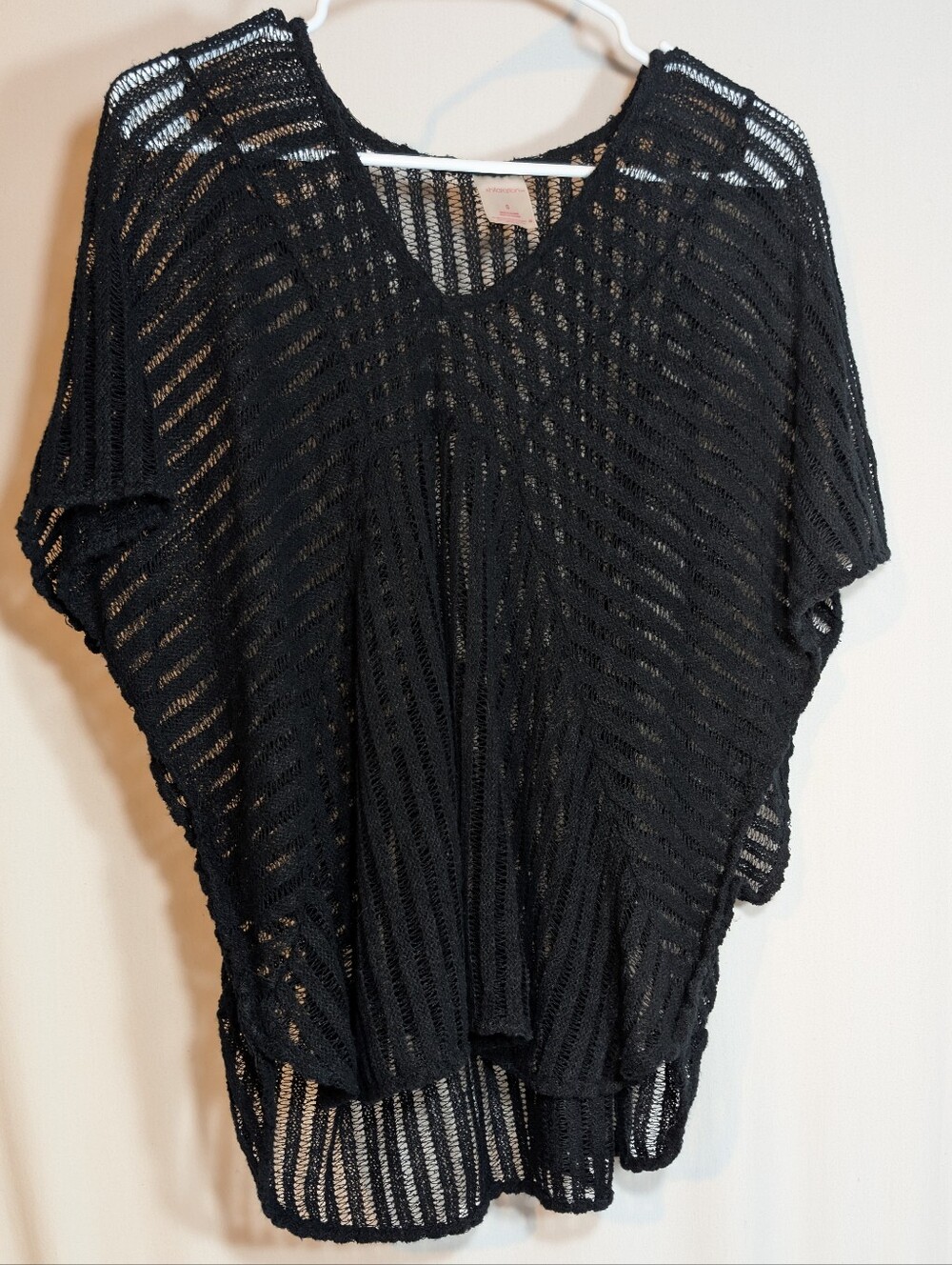 Xhilaration Black Pullover Top Blouse Poncho Beach Coverup Sheer Swim Striped
